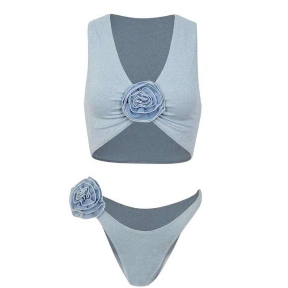 SAME Los Angeles Rose Tank Top & Bikini Bottoms in Denim